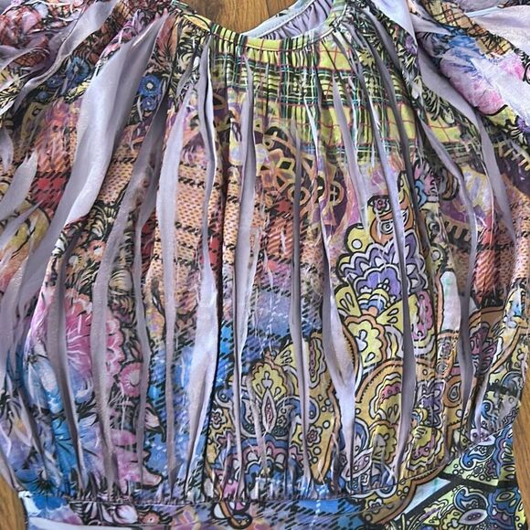 Yu're Y2k purple floral butterfly sleeves cold shoulder top size S vintage - Picture 4 of 6
